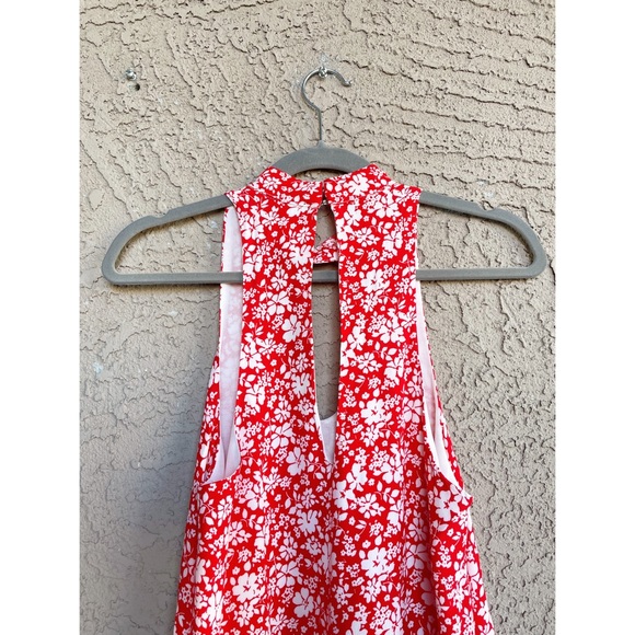 LULU’s Red & White Floral Printed Choker Swing Dress Mini Dress Sz S - Picture 9 of 15